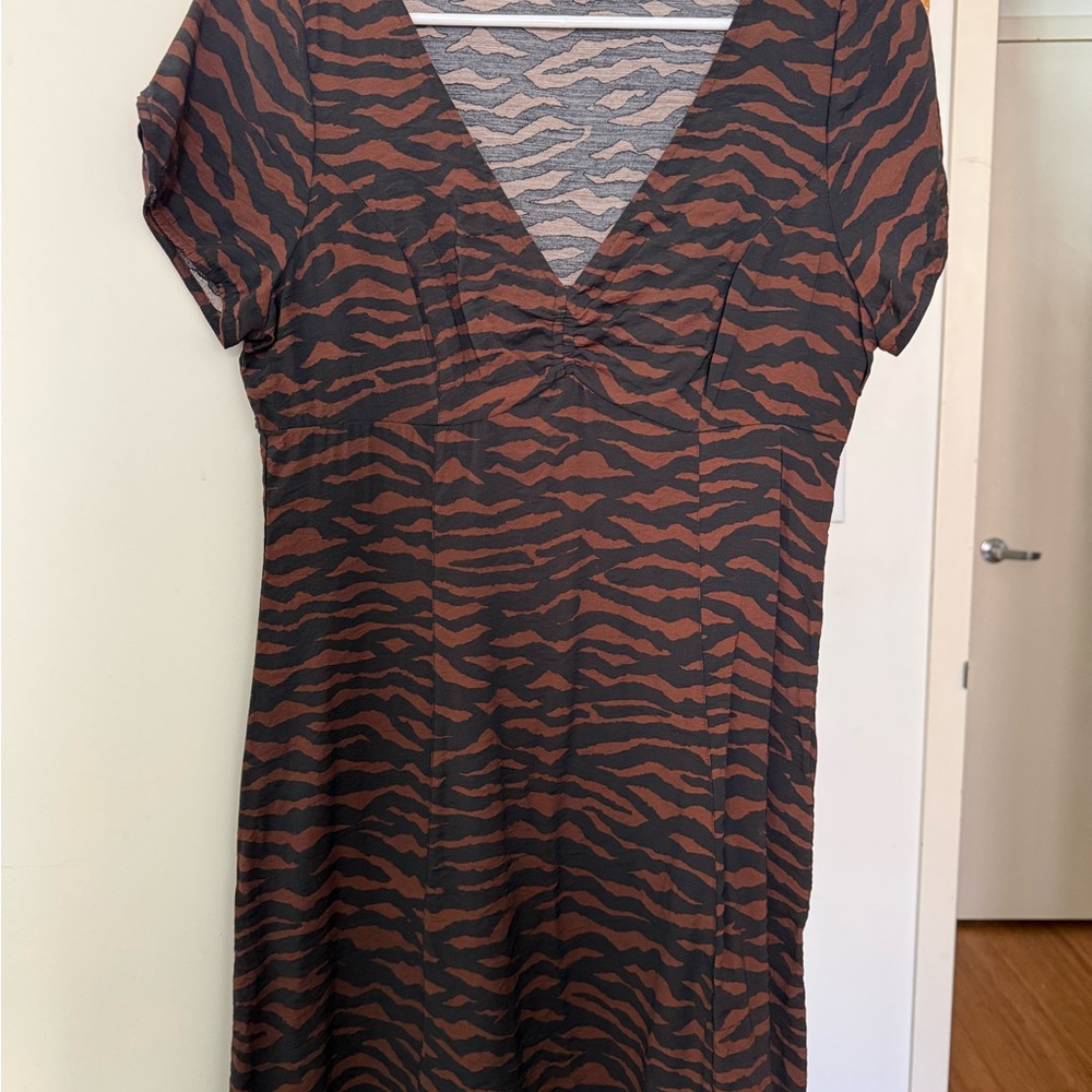 Madewell Brown and Black Tiger-Print Midi Dress